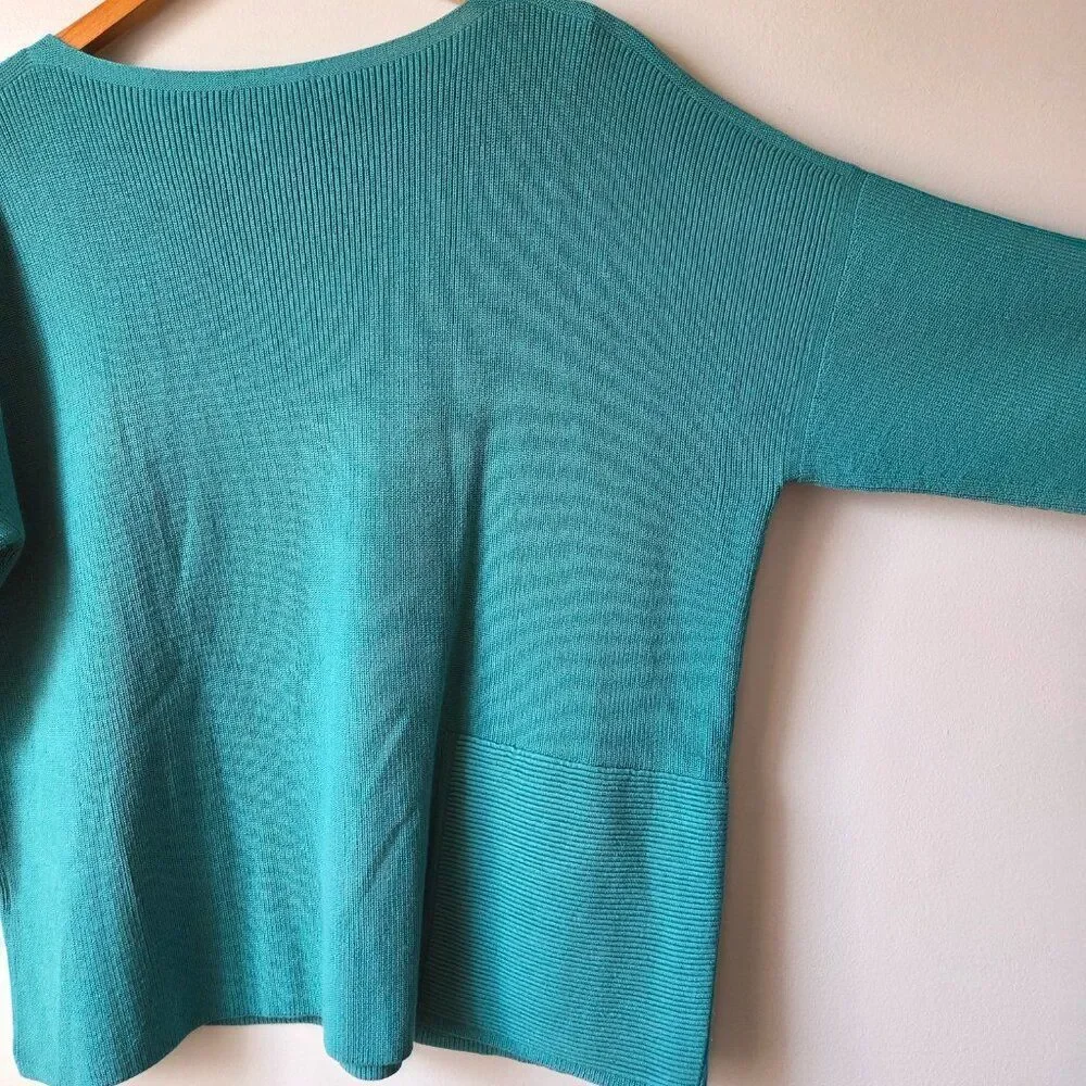 EUC DESIGNER LAFAYETTE 148 TEAL BOATNECK BOXY RELAXED SWEATER TOP SIZE M